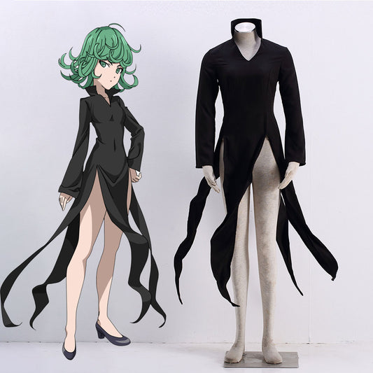 One-Punch Man Costume Tatsumaki Cosplay Black Dress for Women and Kids