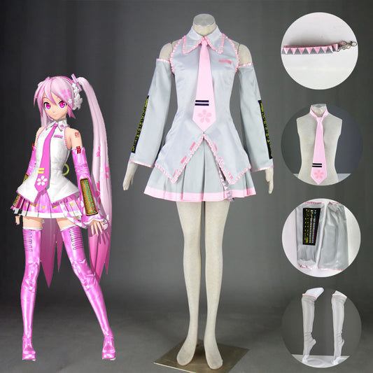 Women and Kids Vocaloid Sakura Hatsune Miku Silver Cosplay Costume with Accessories