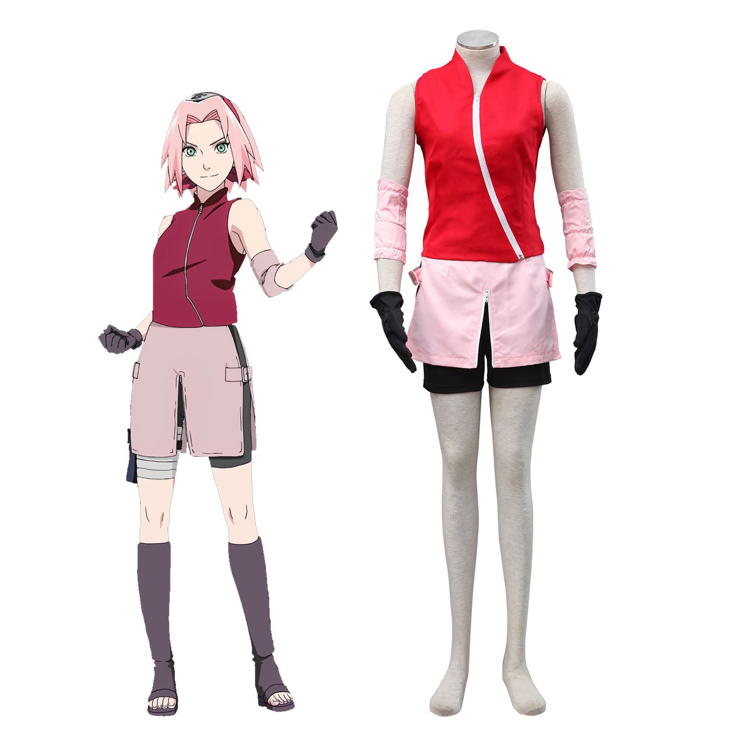 Naruto Shippuden Costume Haruno Sakura Cosplay full Outfit for Women and Kids