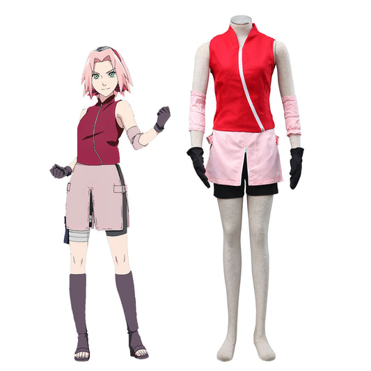 Naruto Shippuden Costume Haruno Sakura Cosplay full Outfit for Women and Kids