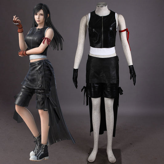 Final Fantasy 7 Costume Tifa Lockhart Cosplay Black Full Outfit for Women and Kids