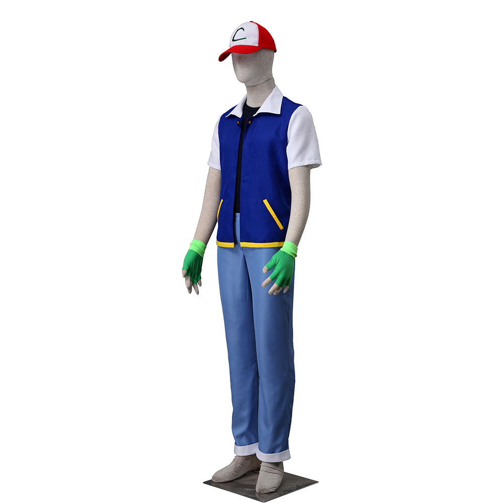 Pokemon Monster Costume Ash Ketchum Cosplay full Set with Accessories for Men and Kids