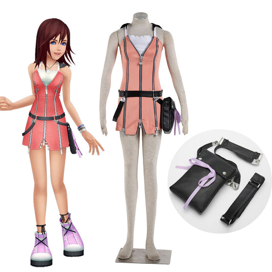 Kingdom Hearts Costume Kairi Cosplay full Outfit with Waist Bag for Women and Kids