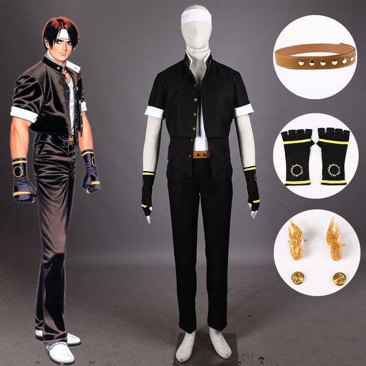 King of Fighters Costume Kyo Kusanagi Black Suit Cosplay full Outfit for Men and Kids