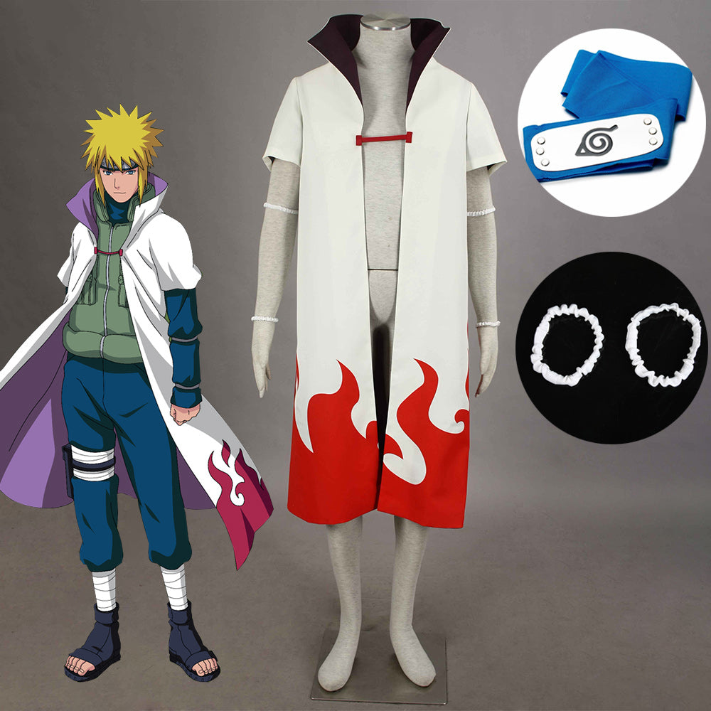 Naruto Shippuden Costume 4th Hokage Minato Cosplay Coat with Headband for Men and Kids