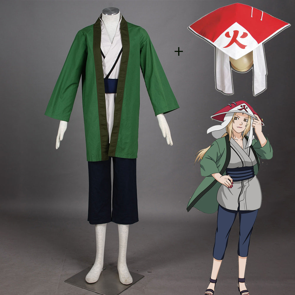 Naruto Costume Tsunade 5th Hokage Cosplay full Outfit with Hokage Hat for Women and Kids