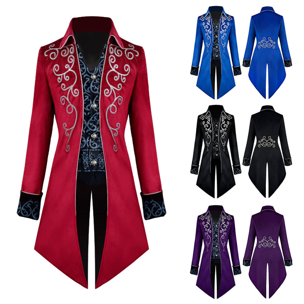 Halloween Costume Tailcoat Middle Century Silver Edge Vintage Unifrom Cosplay for Men