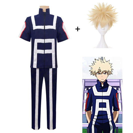 Anime My Hero Academia Costume Bakugou Katsuki Training/Gym Cosplay Outfit with Wig