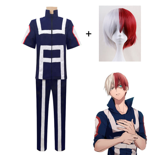 Anime My Hero Academia Costume Todoroki Shoto Training/Gym Cosplay Outfit with Wig