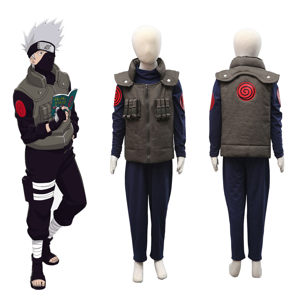 Naruto Costume Konoha Ninja Village Jonin Uniform Kakashi Cosplay Uniform for Men and Kids