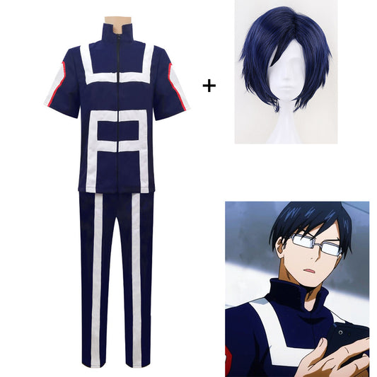 Anime My Hero Academia Costume Lida Tenya Training/Gym Cosplay Outfit with Wig