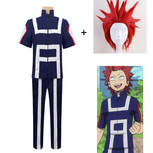 Anime My Hero Academia Costume Kirishima Eijiro Training/Gym Cosplay Outfit with Wig