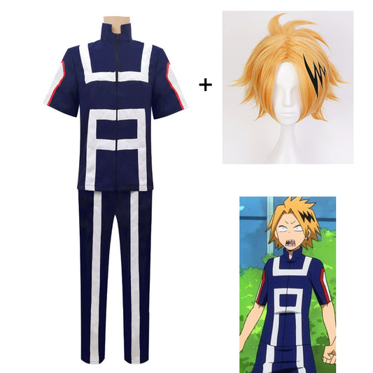 Anime My Hero Academia Costume Kaminari Denki Training/Gym Cosplay Outfit with Wig