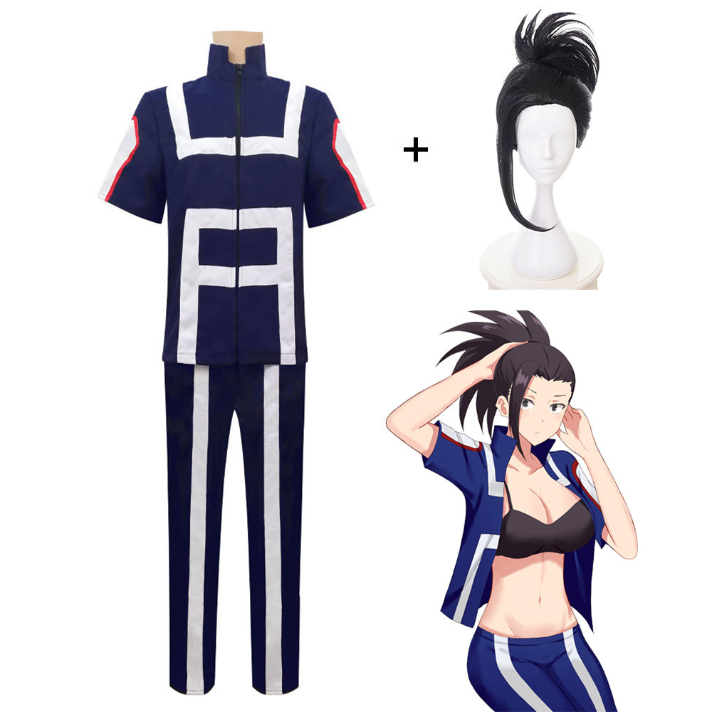 Anime My Hero Academia Costume Yaoyorozu Momo Training/Gym Cosplay Outfit with Wig