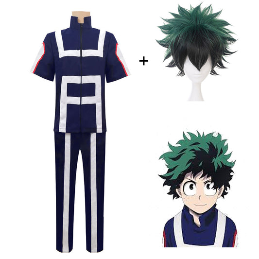 Anime My Hero Academia Costume Midoriya Izuku Training/Gym Cosplay Outfit with Wig
