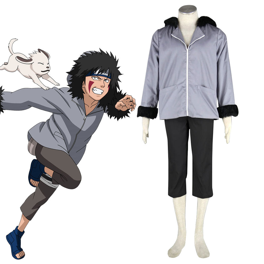 Naruto Costume Inuzuka Kiba Juvenile Gray Cosplay full Outfit for Men and Kids