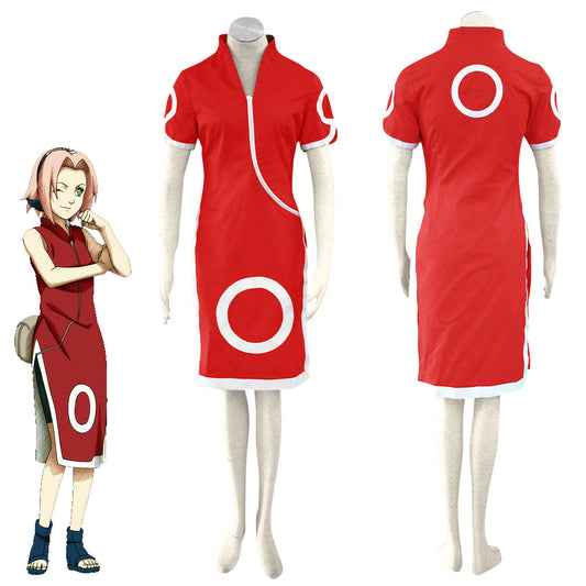 Naruto Costume Haruno Sakura Childhood Cosplay Dress full Outfit for Women and Kids