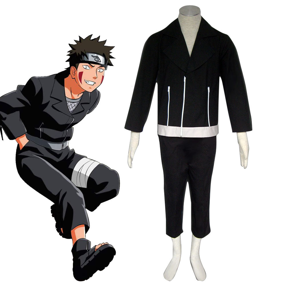 Naruto Shippuuden Costume Inuzuka Kiba Juvenile Gray Cosplay full Outfit for Men and Kids