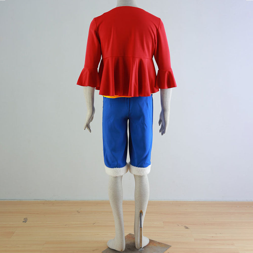 One Piece Costumes Monkey D Luffy Cosplay Set with Hat for Men and Kids