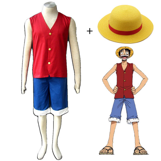 One Piece Costumes Monkey D Luffy Cosplay With Hat For Men and Kids