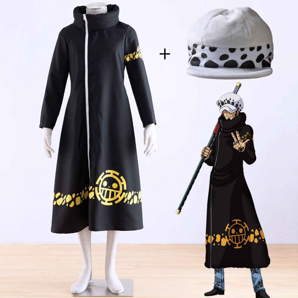 Anime One Piece Costume Trafalgar Law Cosplay Robe Cloak with Hat for Men