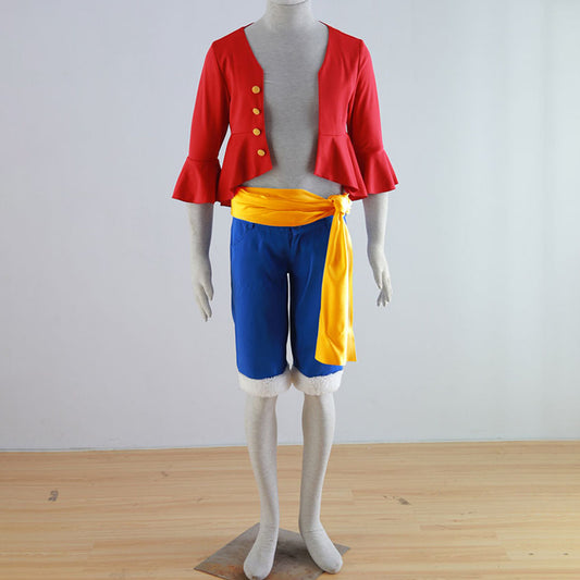 One Piece Costumes Monkey D Luffy Cosplay Set with Hat for Men and Kids