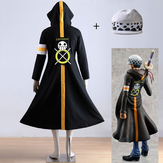 Anime One Piece Costume Trafalgar Law Cosplay Cloak Robe with Hat for Men