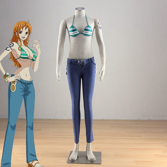 Anime One Piece Costumes Nami Cosplay Set with Accessories for Women and Kids