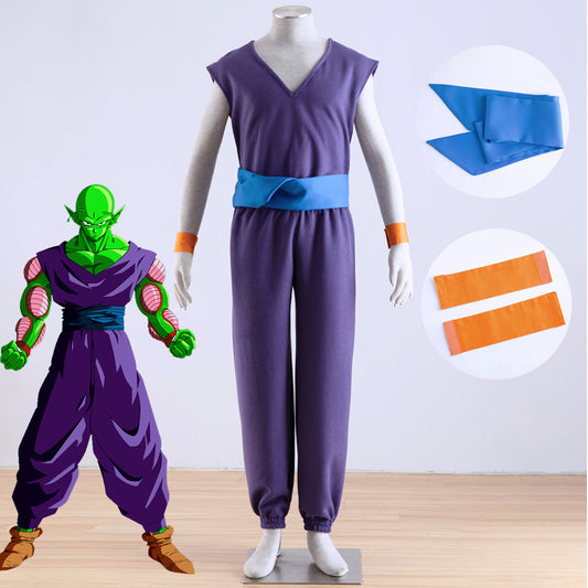 Dragon Ball Costume Piccolo Trainning Purple Suit Cosplay with Accessories for Men and Kids