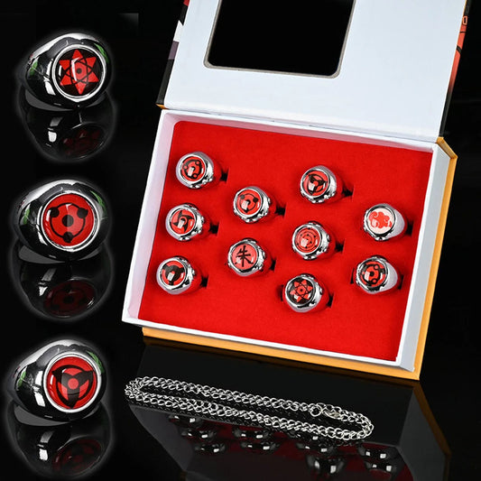 Naruto Costume Accessories The Sharingan 10 PCS Rings with Box Itachi Sasuke Obito Cosplay Rings