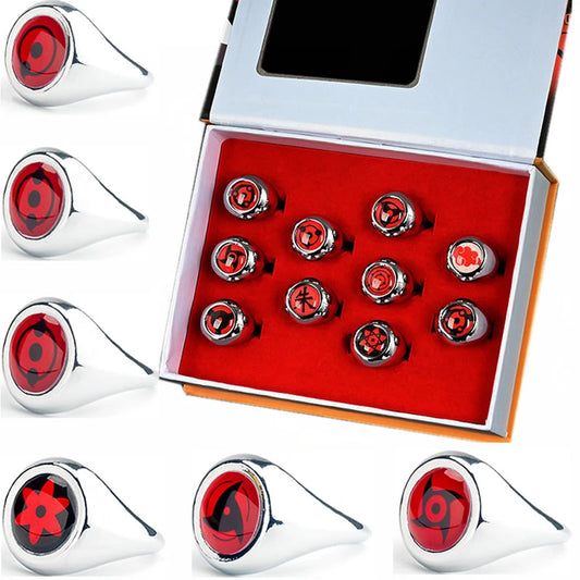 Naruto Costume Accessories The Sharingan 10 PCS Rings with Box Itachi Sasuke Obito Cosplay Rings