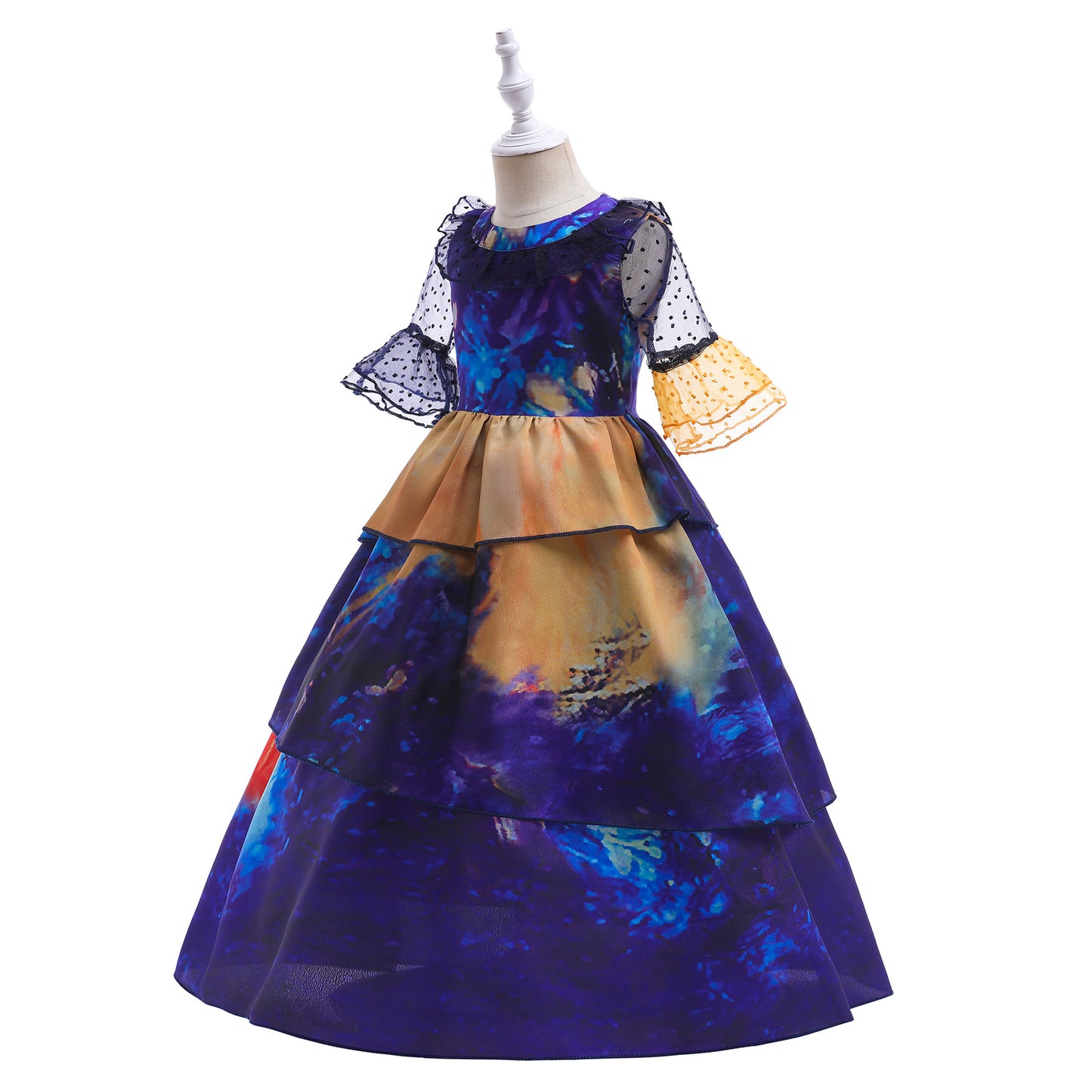 Encanto Costume Isabella Cosplay Translucent Short Sleeves Blue Dress for Kids