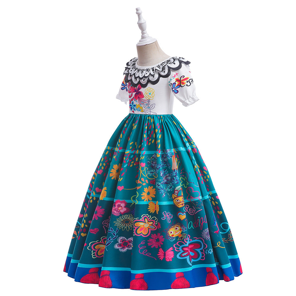Kids Encanto Costume Mirabel Princess Cosplay Floral Girls Birthday Fancy Dress