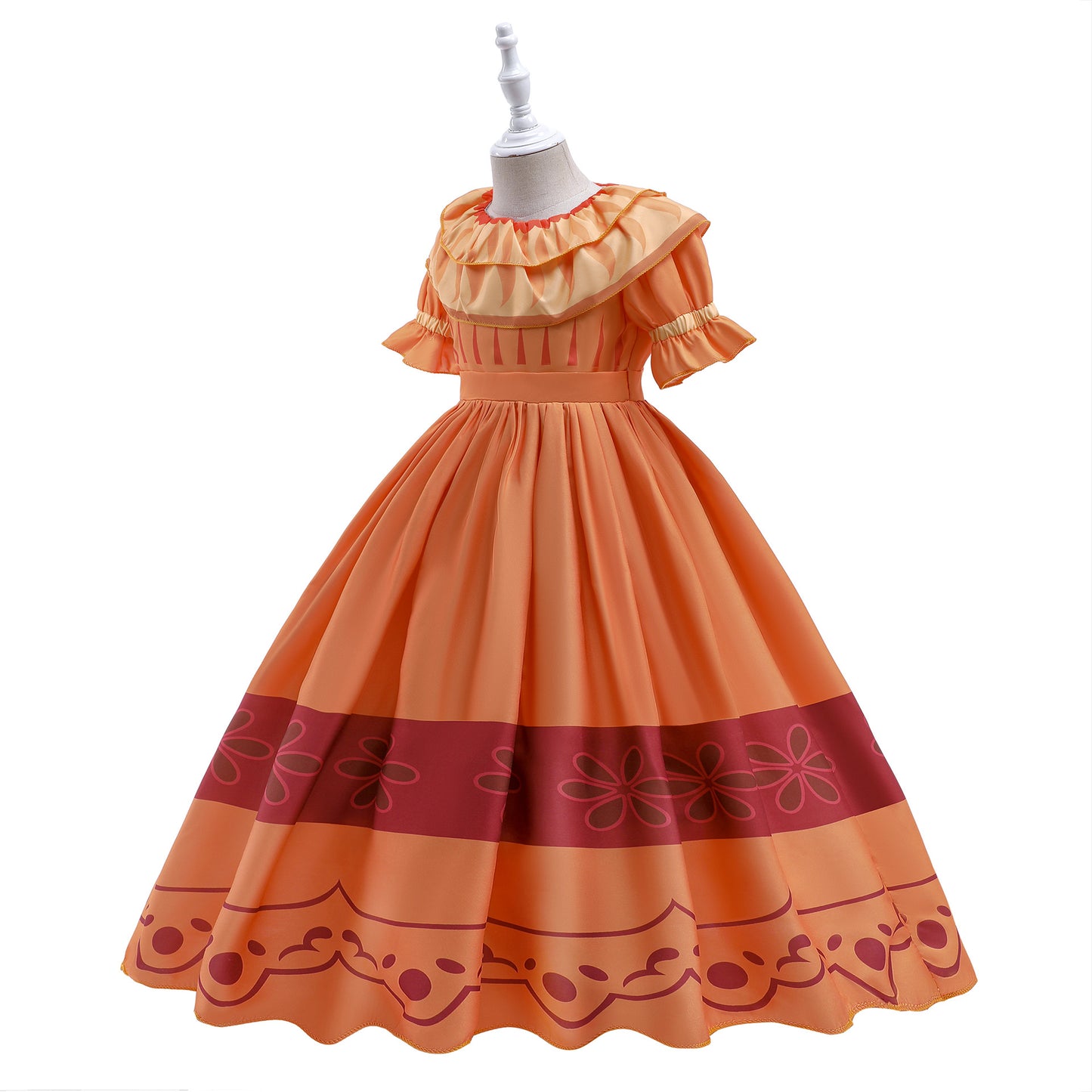 Girls Encanto Pepa Princess Dress Cosplay Muti-Layer Collar Puff Sleeves Fancy Dress