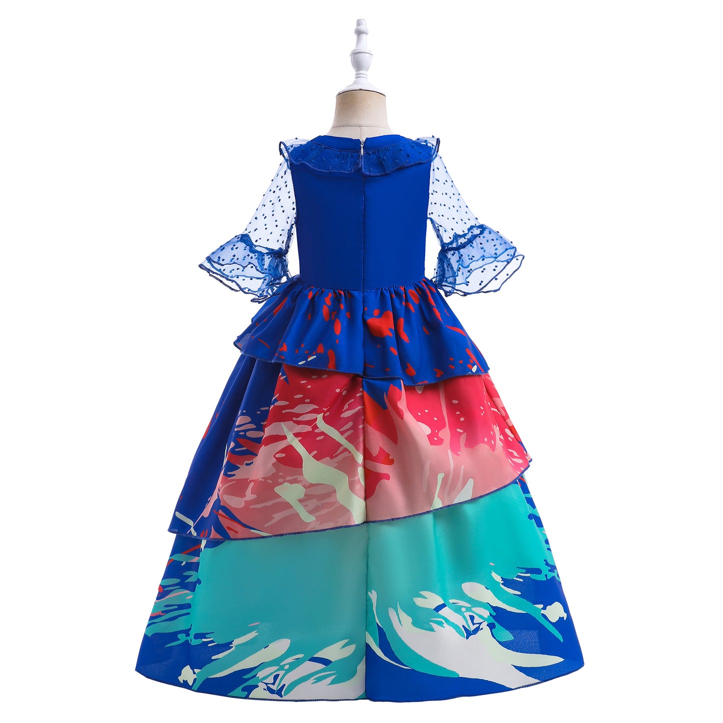 Girls Encanto Costume Isabella Cosplay Translucent Short Sleeves Blue Dress