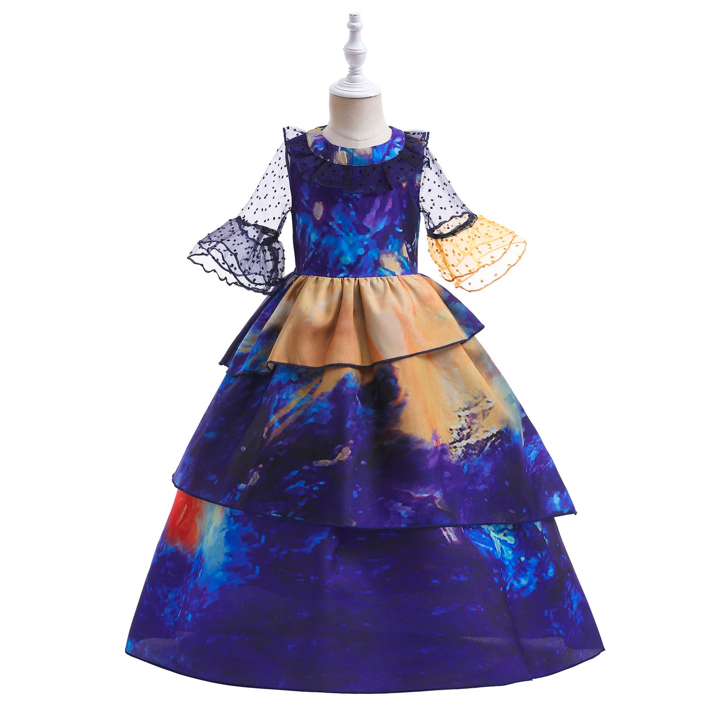 Encanto Costume Isabella Cosplay Translucent Short Sleeves Blue Dress for Kids