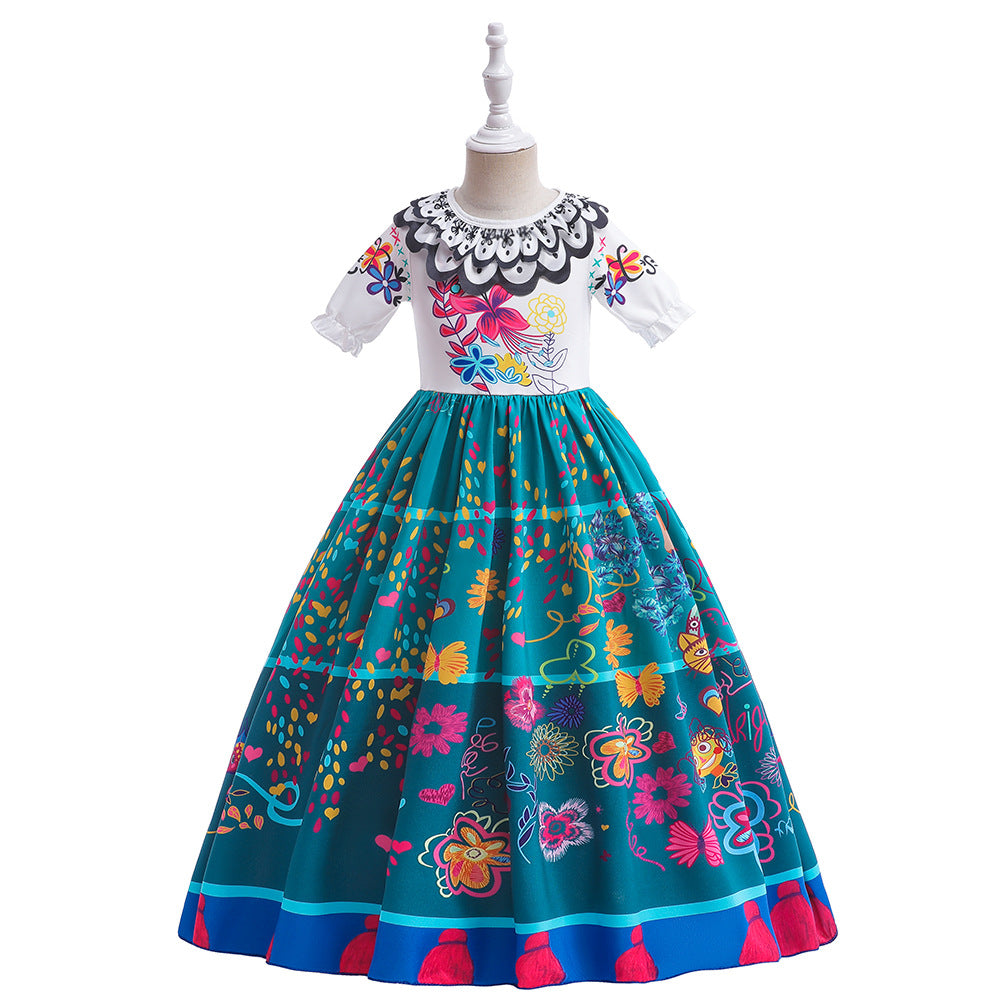Kids Encanto Costume Mirabel Princess Cosplay Floral Girls Birthday Fancy Dress